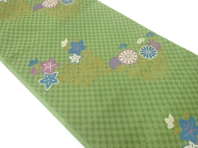 川島織物製　菊に桔梗模様織出し袋帯